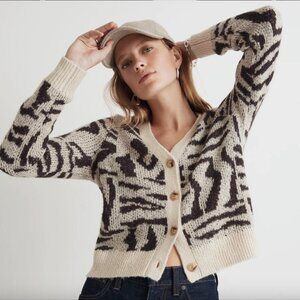 Madewell V-Neck Cardigan in Abstract Animal sz S Alpaca Blend‎